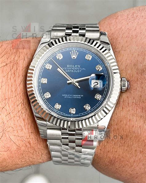 rolex datejust blue dial 40mm|Rolex Datejust 41mm diamond bezel.